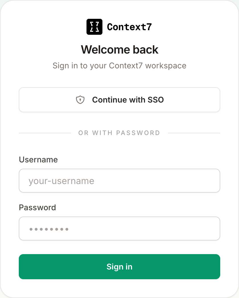 Login page showing the SSO button and the optional password form below