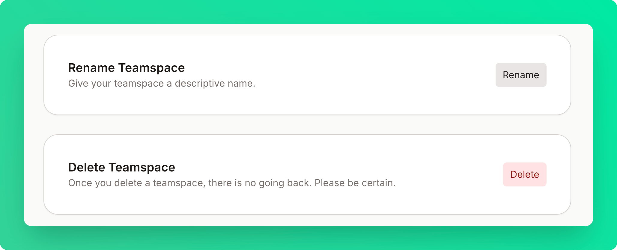 Teamspace management card