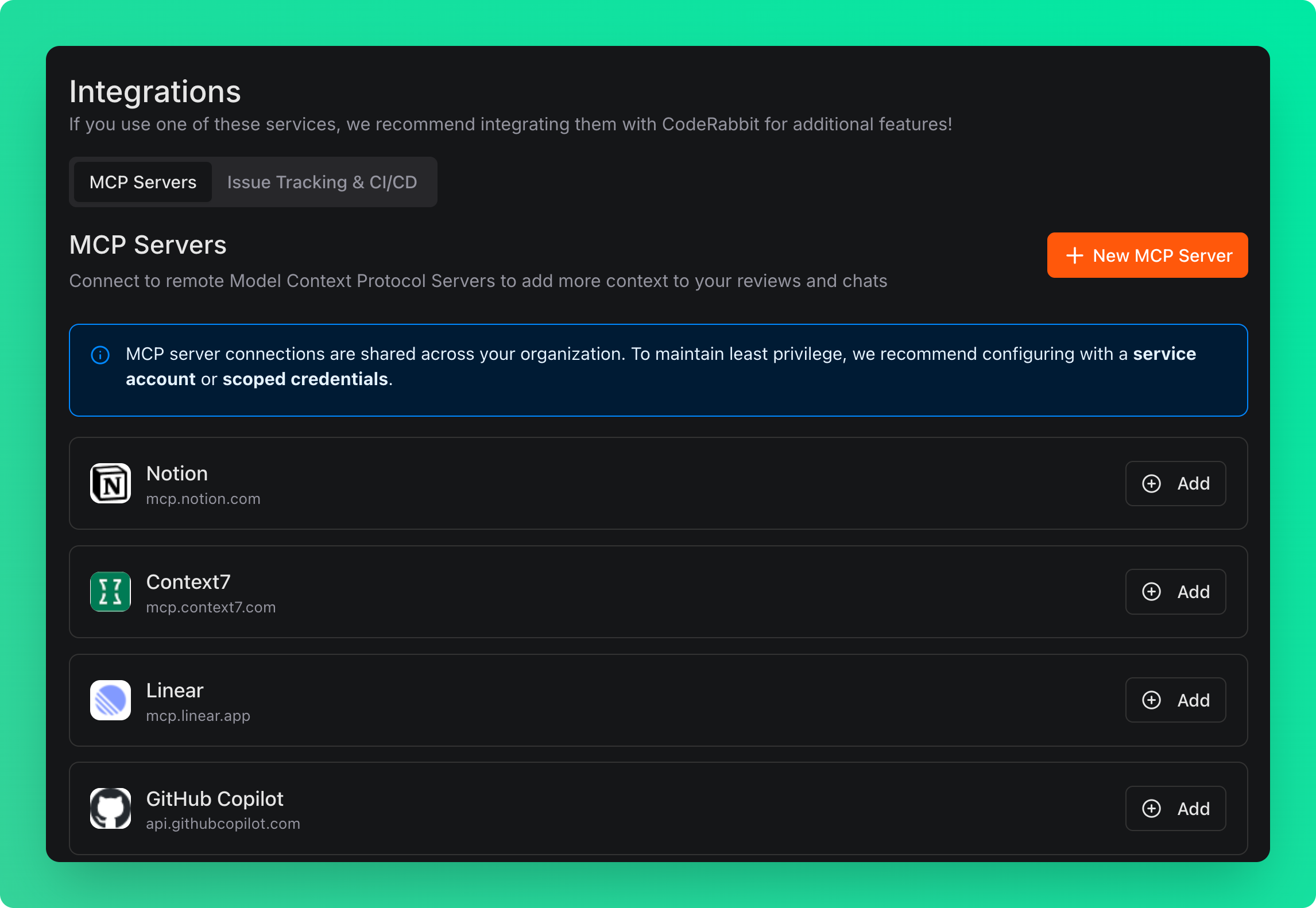 Integrations tab