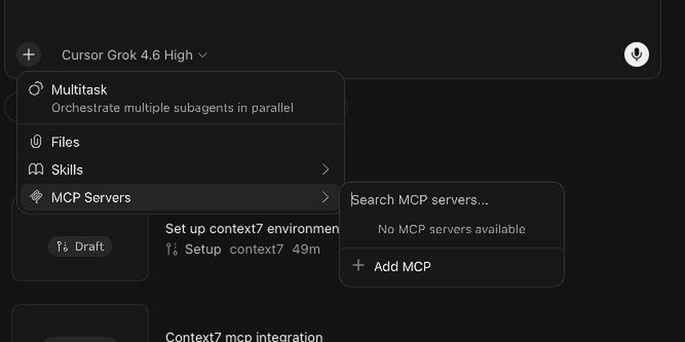 MCP Servers menu in a Cursor Cloud Agent