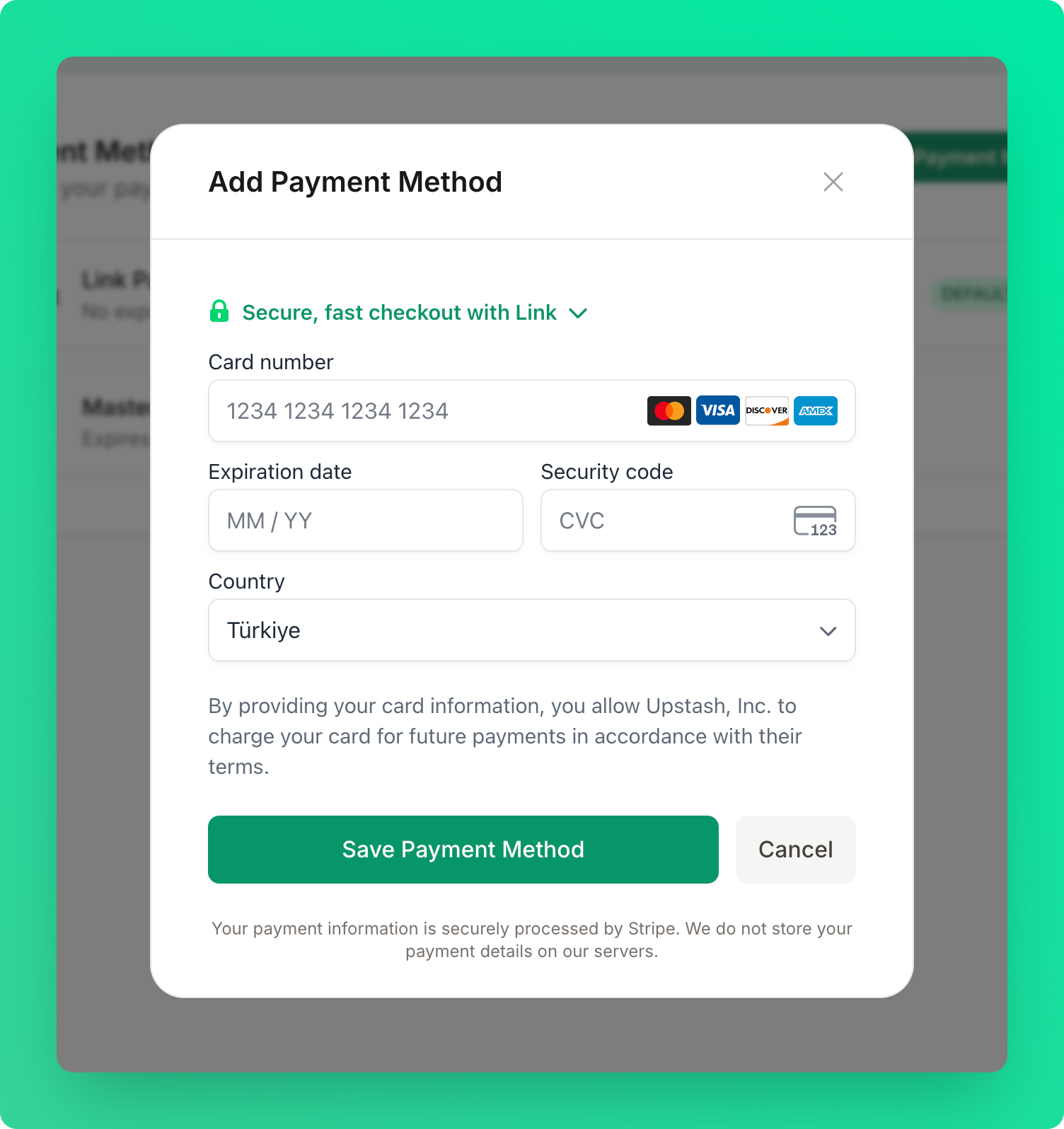 Add payment method modal
