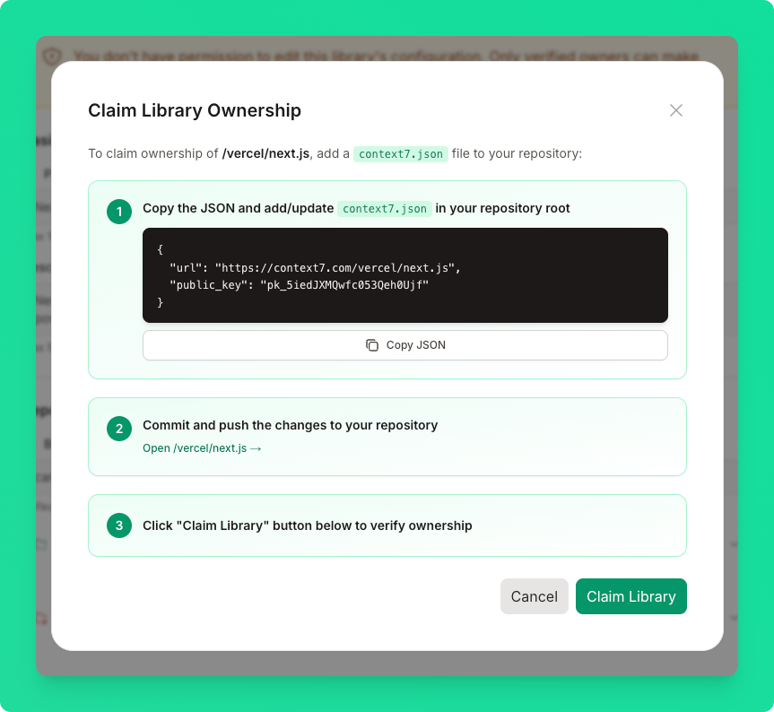 Claim library modal