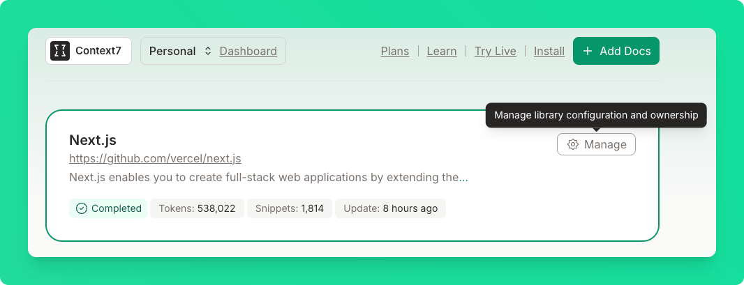 Manage button on library card