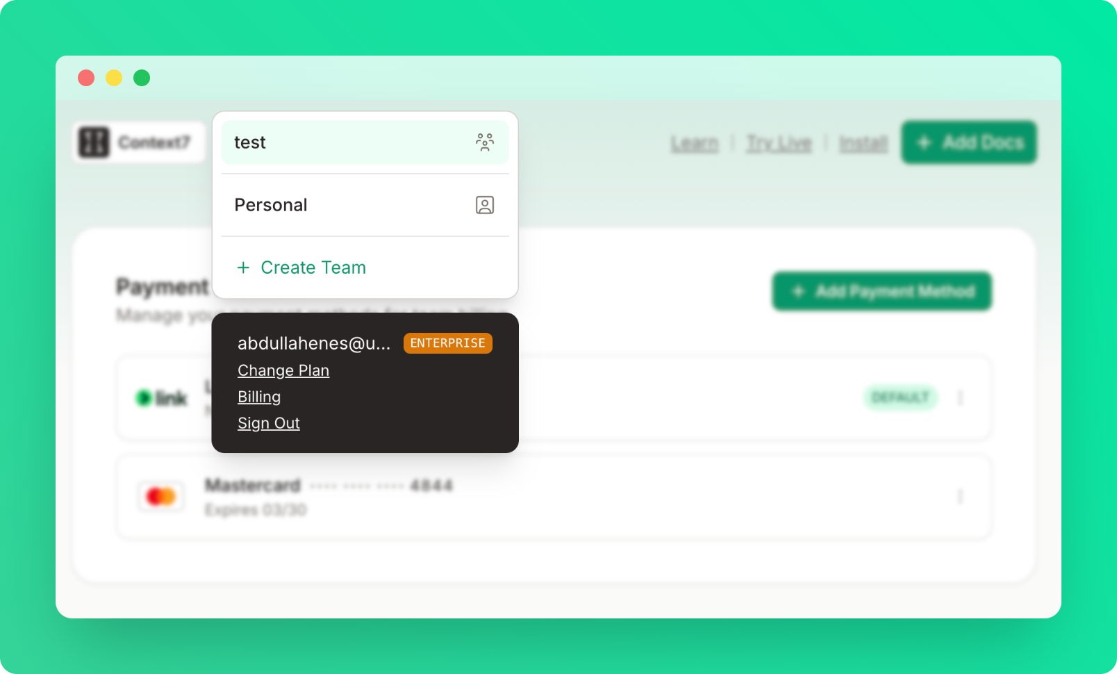 Create team dropdown