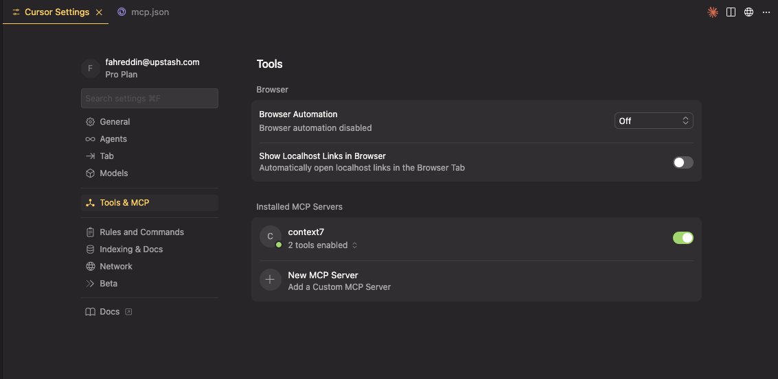 Cursor MCP Settings
