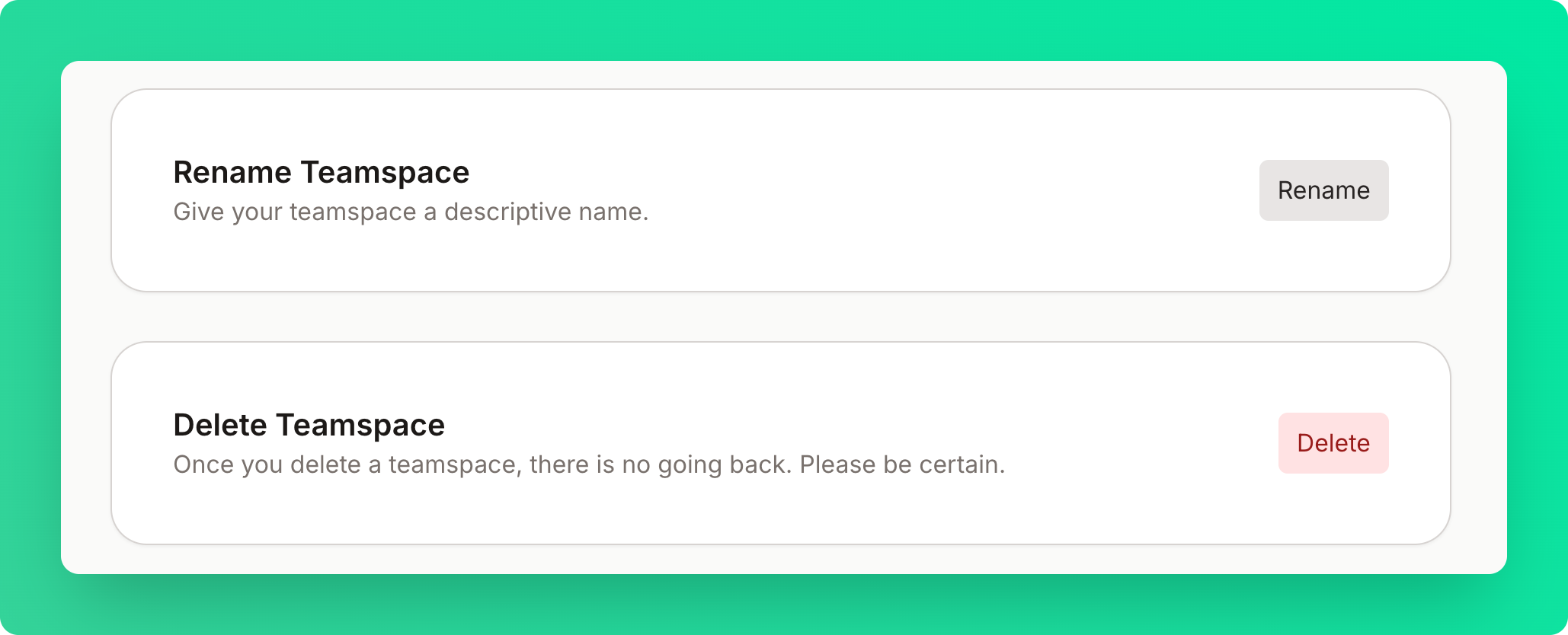 Teamspace management card