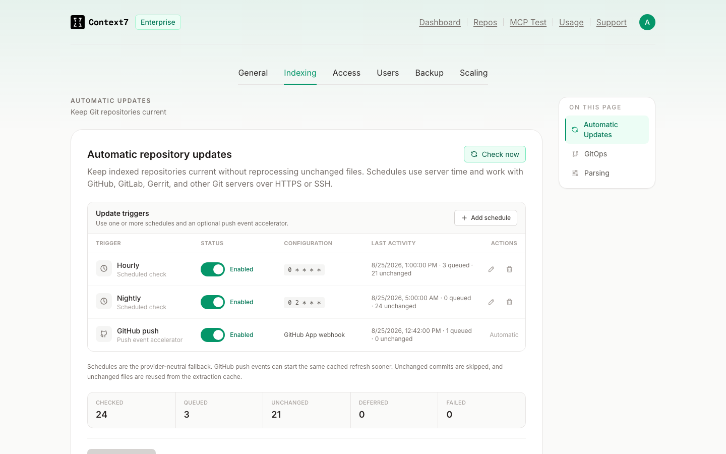Automatic repository update triggers and activity counters