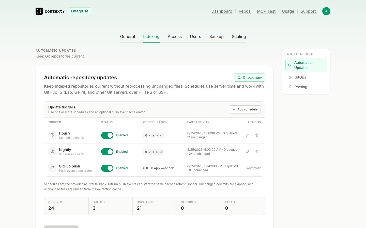 Automatic repository update triggers and activity counters
