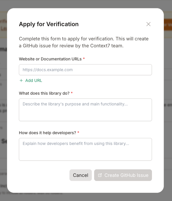 Verification application modal