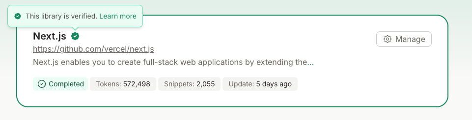 Verified badge on library