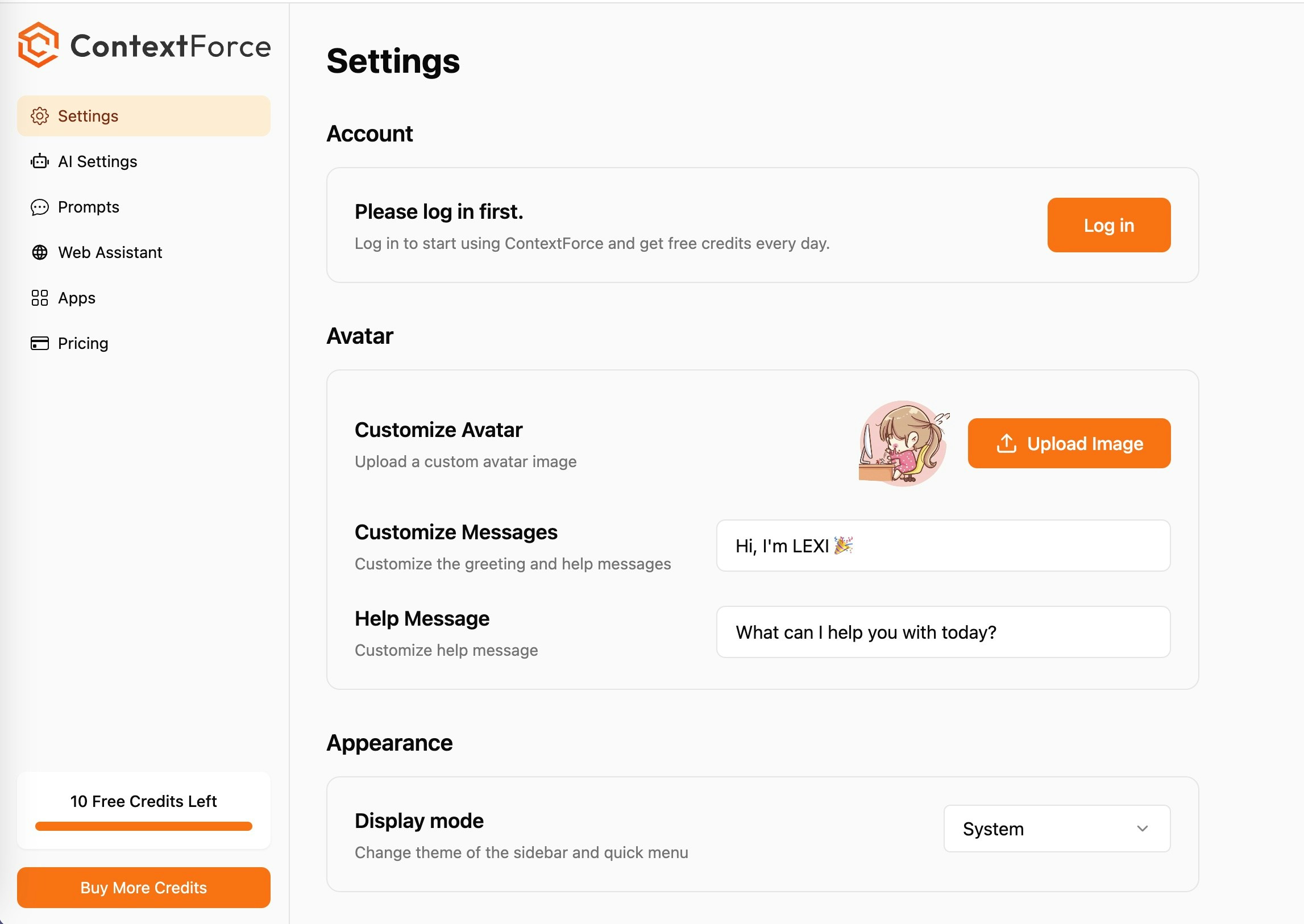 LEXI's General Settings