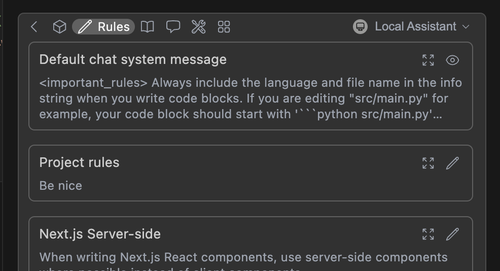rules input toolbar section