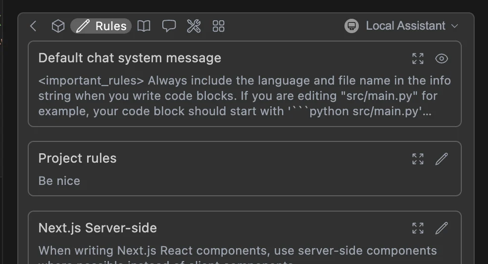 rules input toolbar section