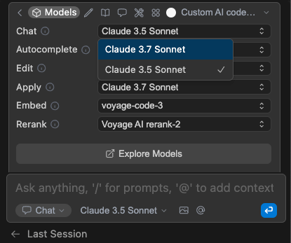 Settings Active Models Section