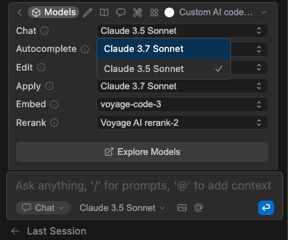 Settings Active Models Section