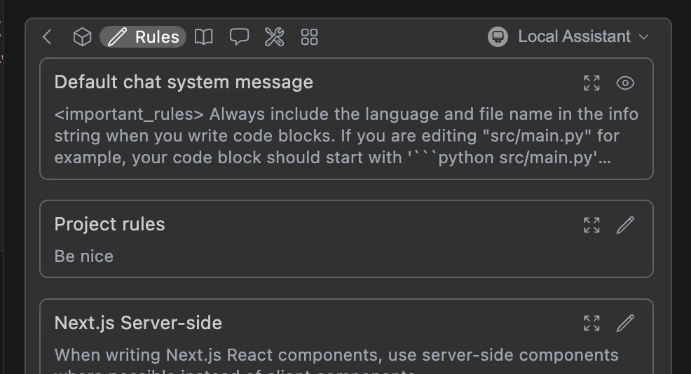 rules input toolbar section