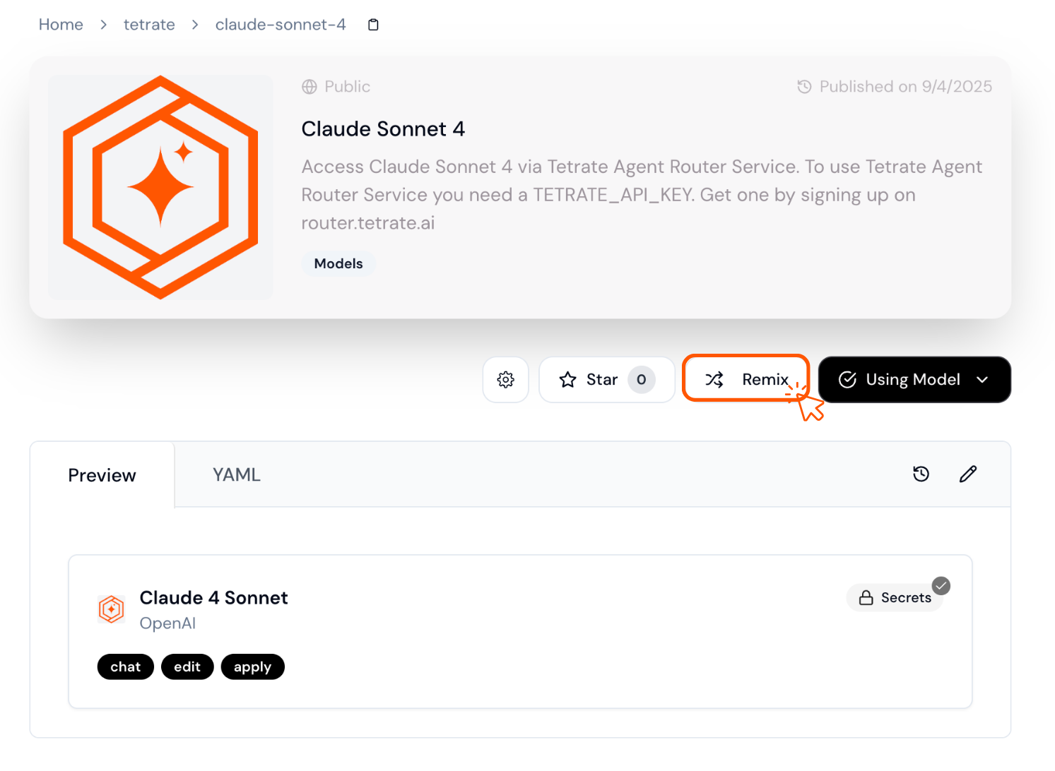 Remix a model from Tetrate on Continue Hub