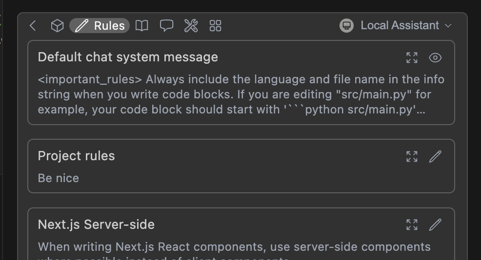 rules input toolbar section