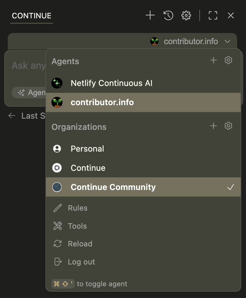 New assistant dropdown with cleaner icons and improved organization display