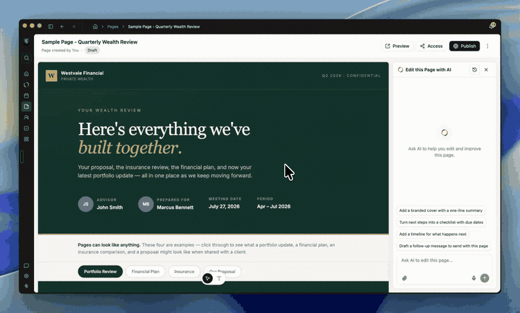 Switching to Edit text, changing a word on the Page, and clicking Apply