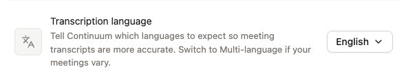 Screenshot of the settings language selector. Defaults to English