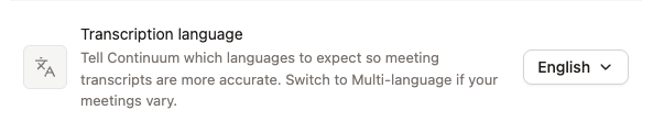 Screenshot of the settings language selector. Defaults to English
