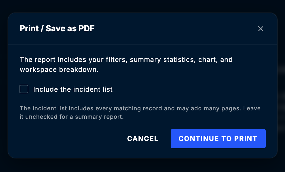 Print options dialog
