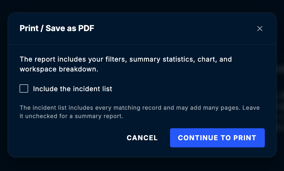 Print options dialog