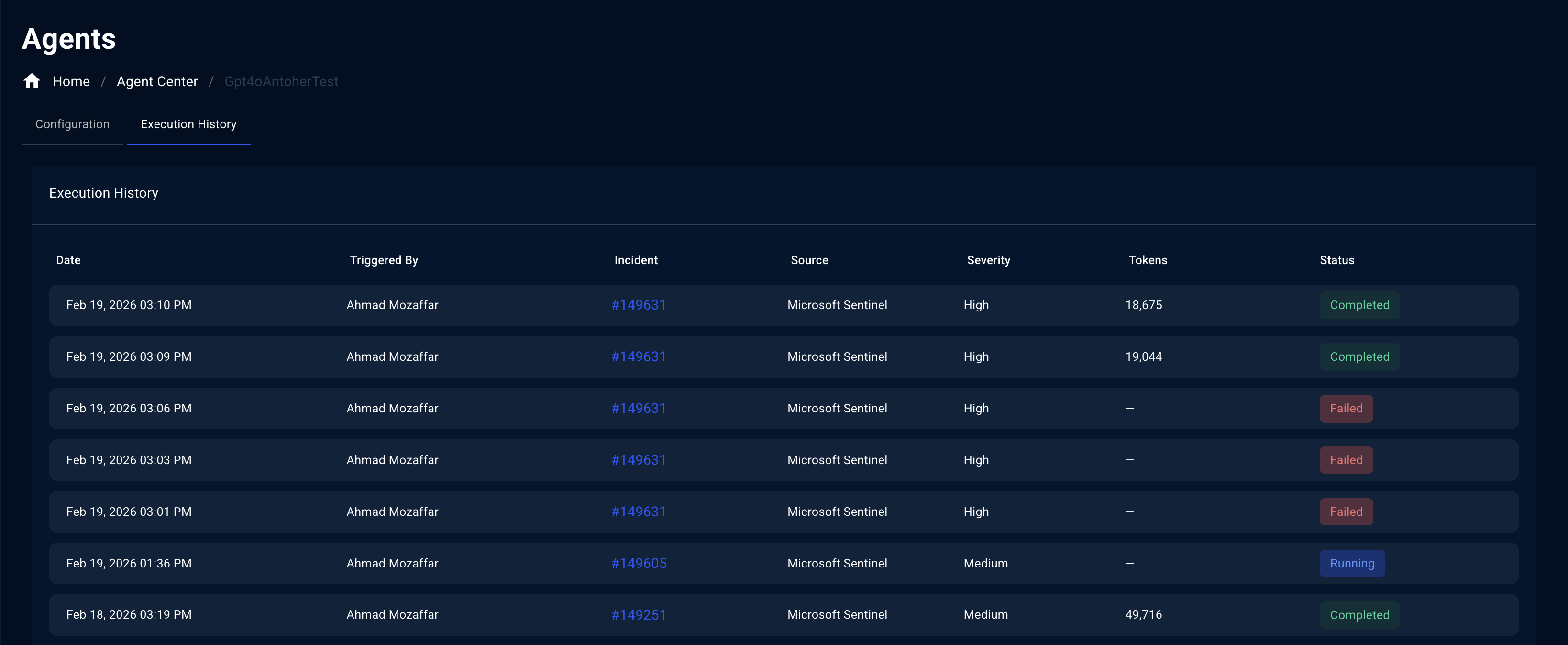 Agent Execution History