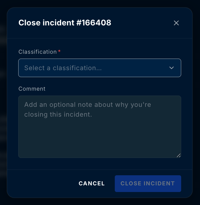 Close Incident modal