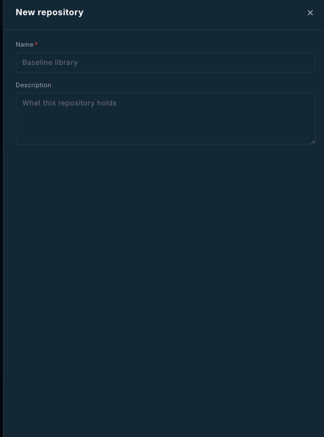 New repository dialog asking for a name and description