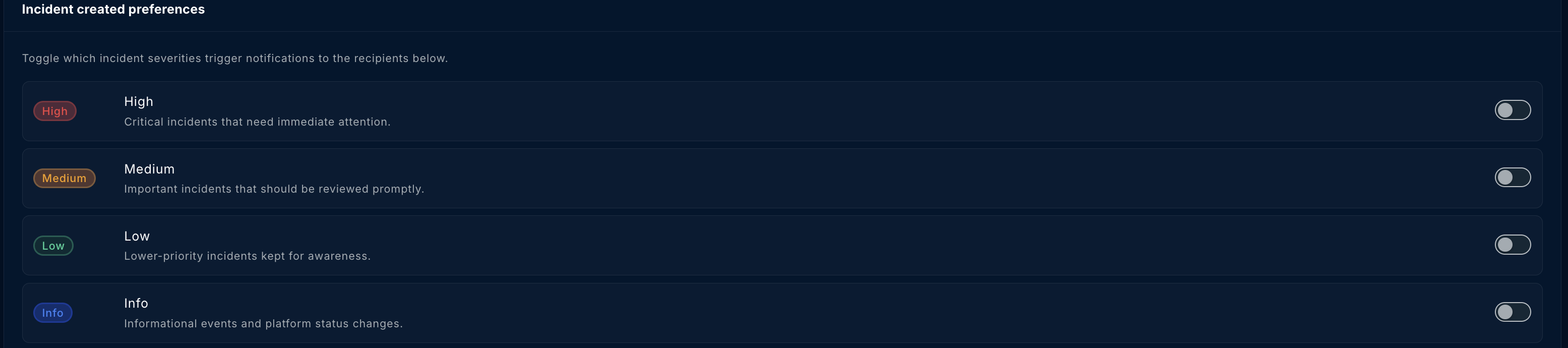 Severity toggle settings