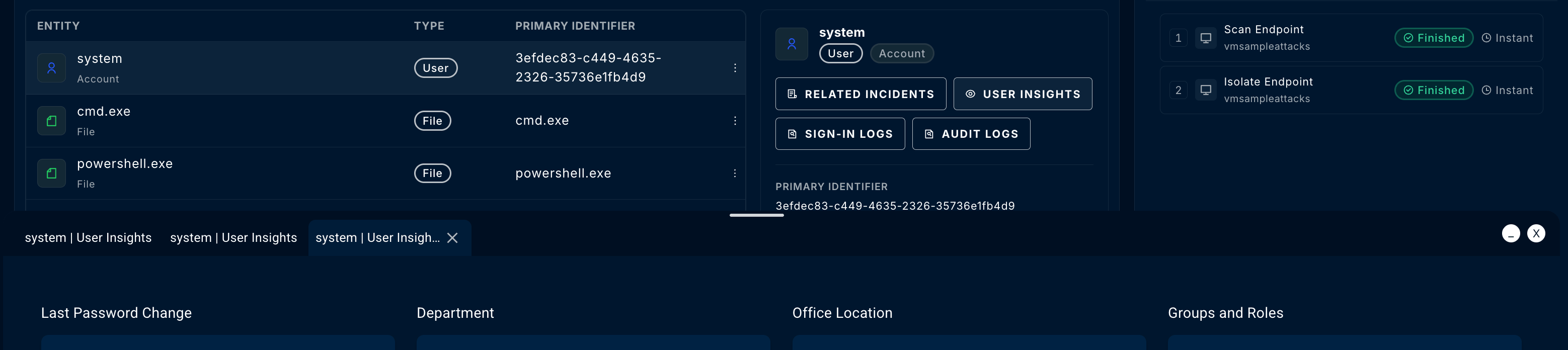 Multiple entity insight tabs