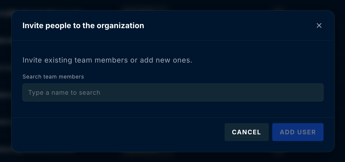 Invite people to the organization dialog