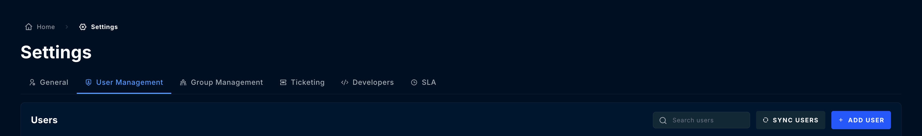 Settings, User Management tab