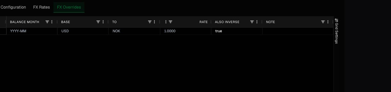 Monthly FX override table