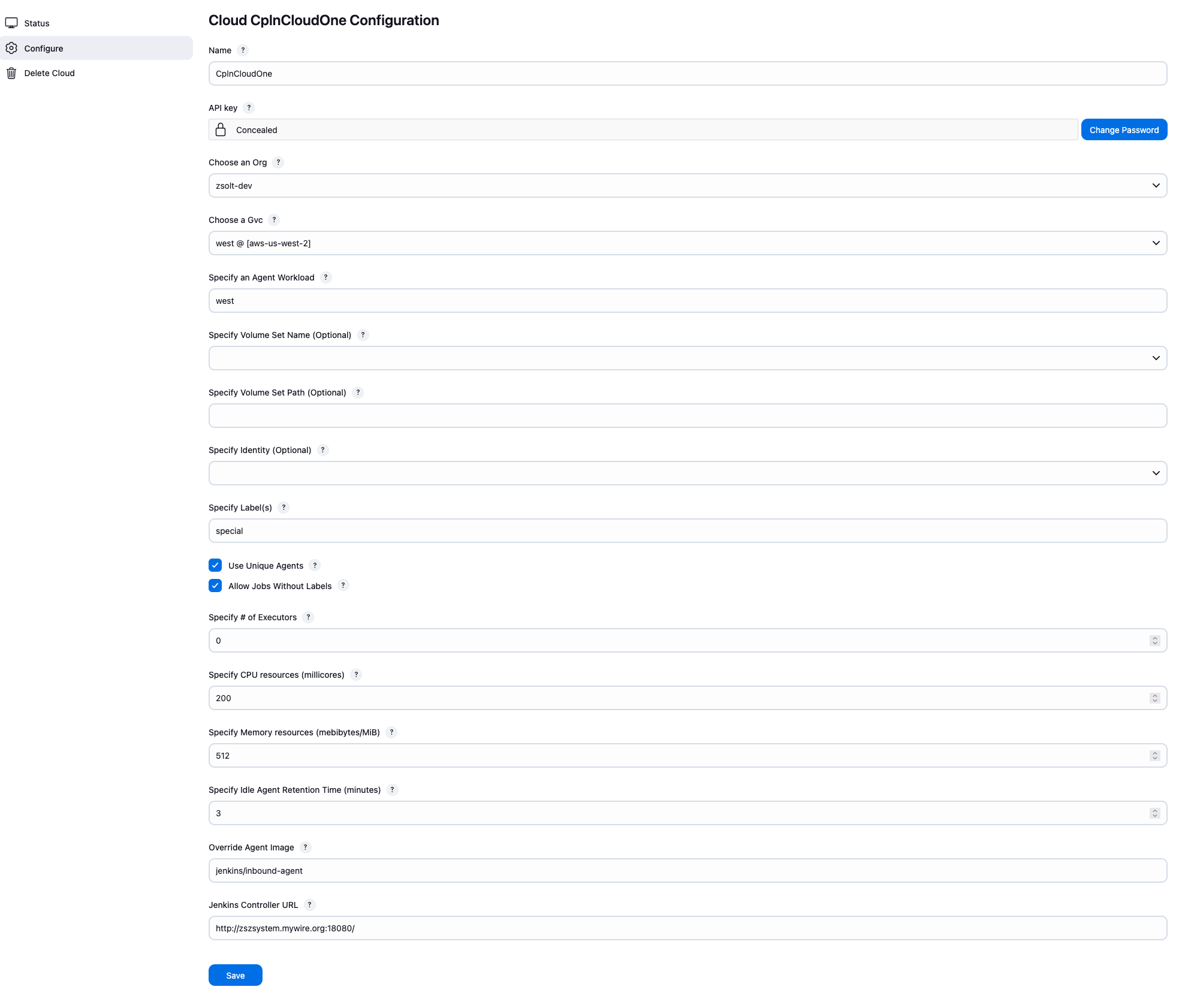 Cloud configuration form