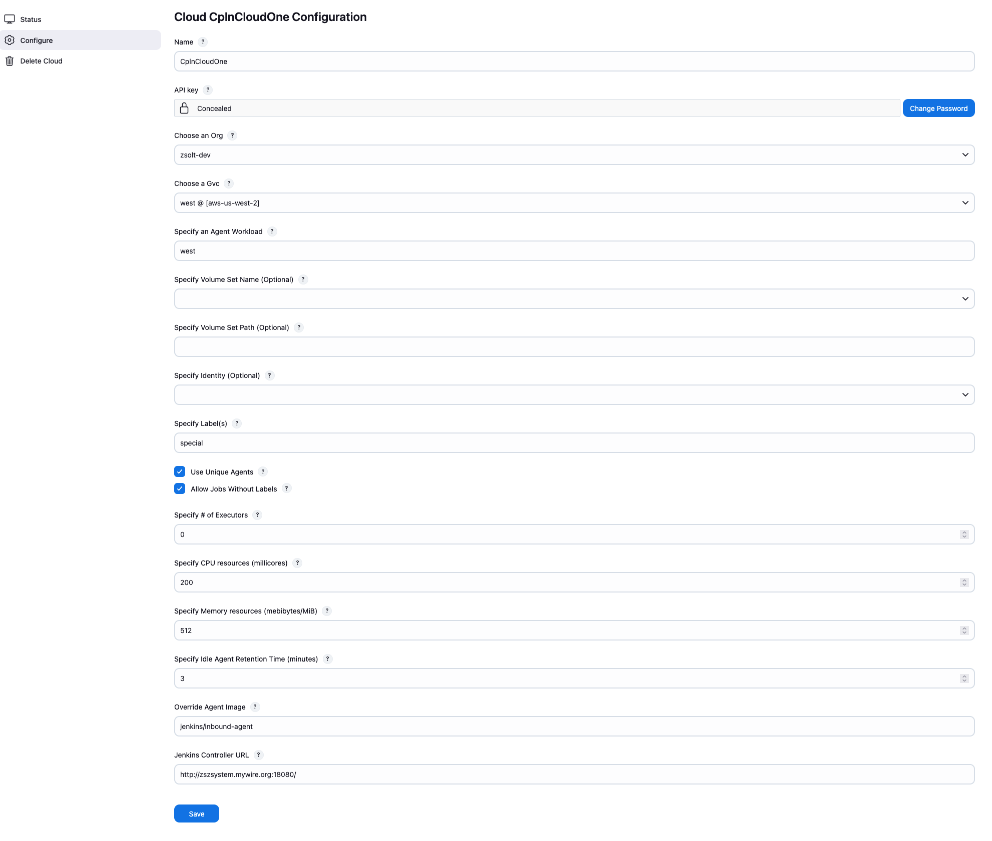 Cloud configuration form