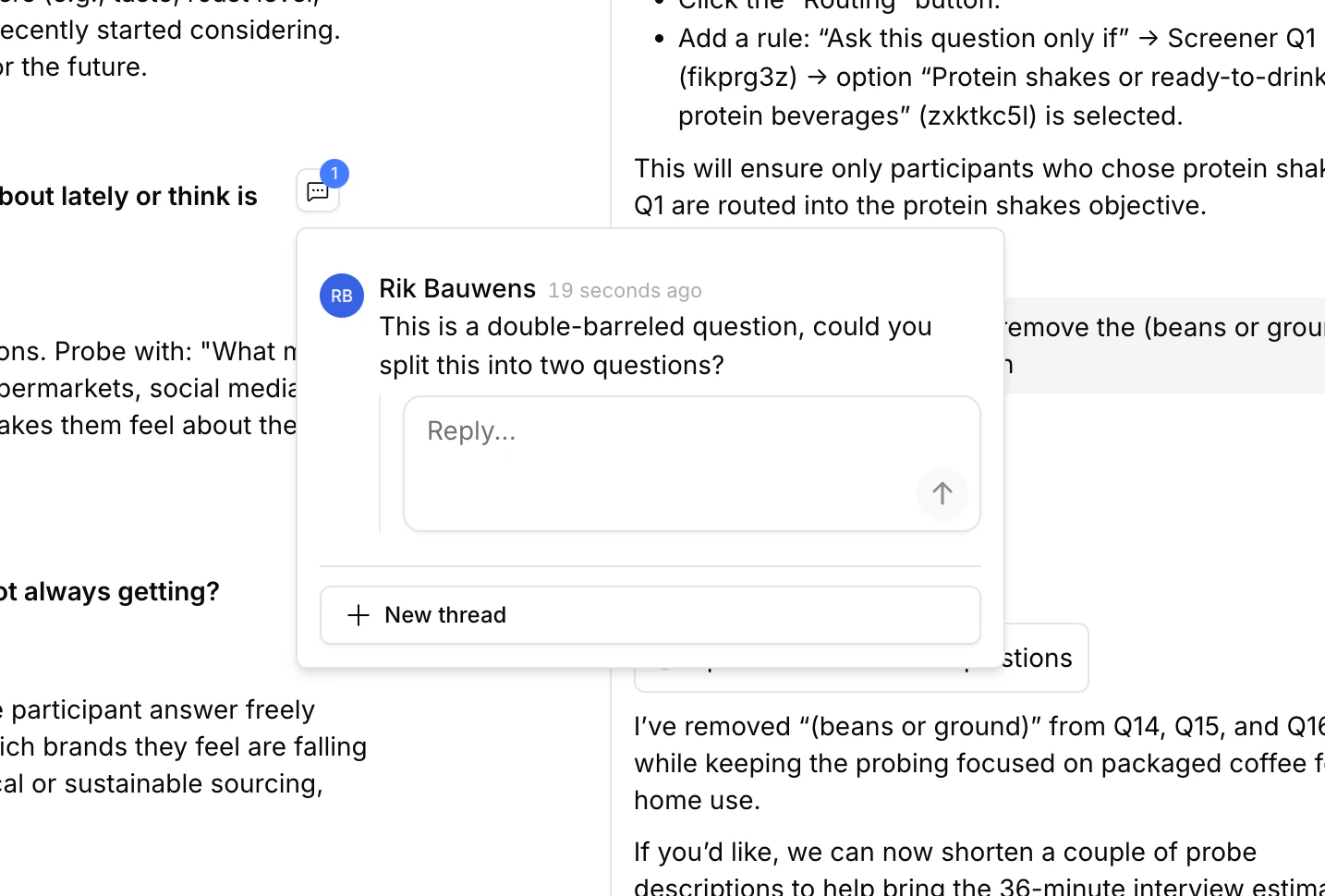 A comment thread on a topic guide question