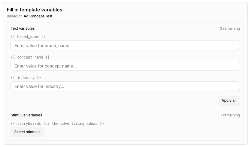 Template variables wizard