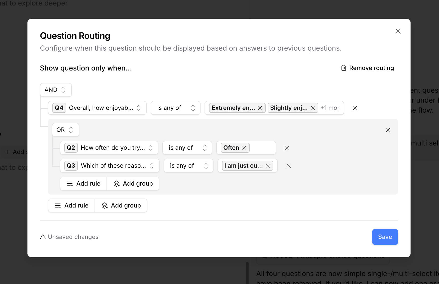 Screenshot showing nested AND/OR logic groups