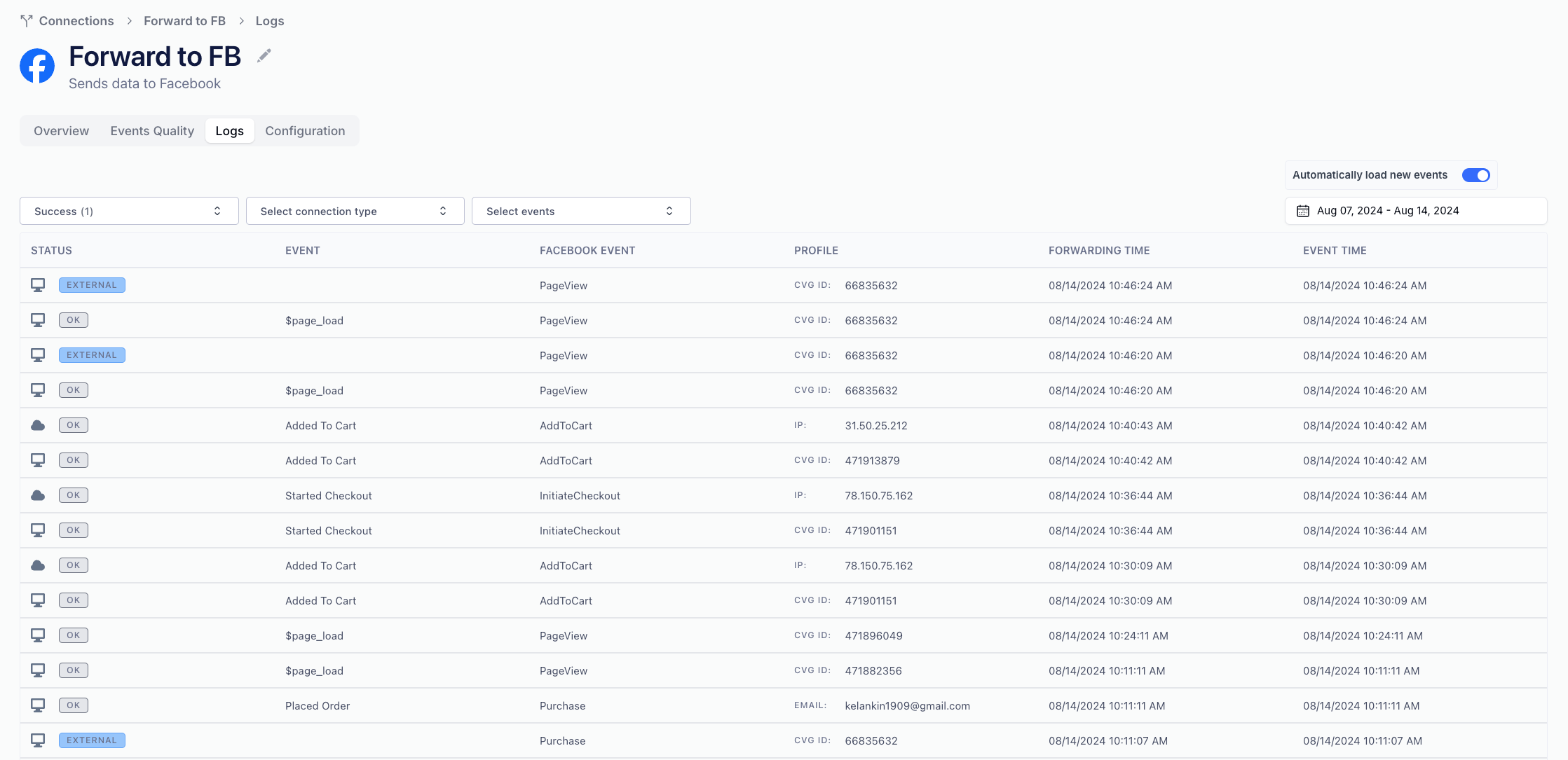 destination logs