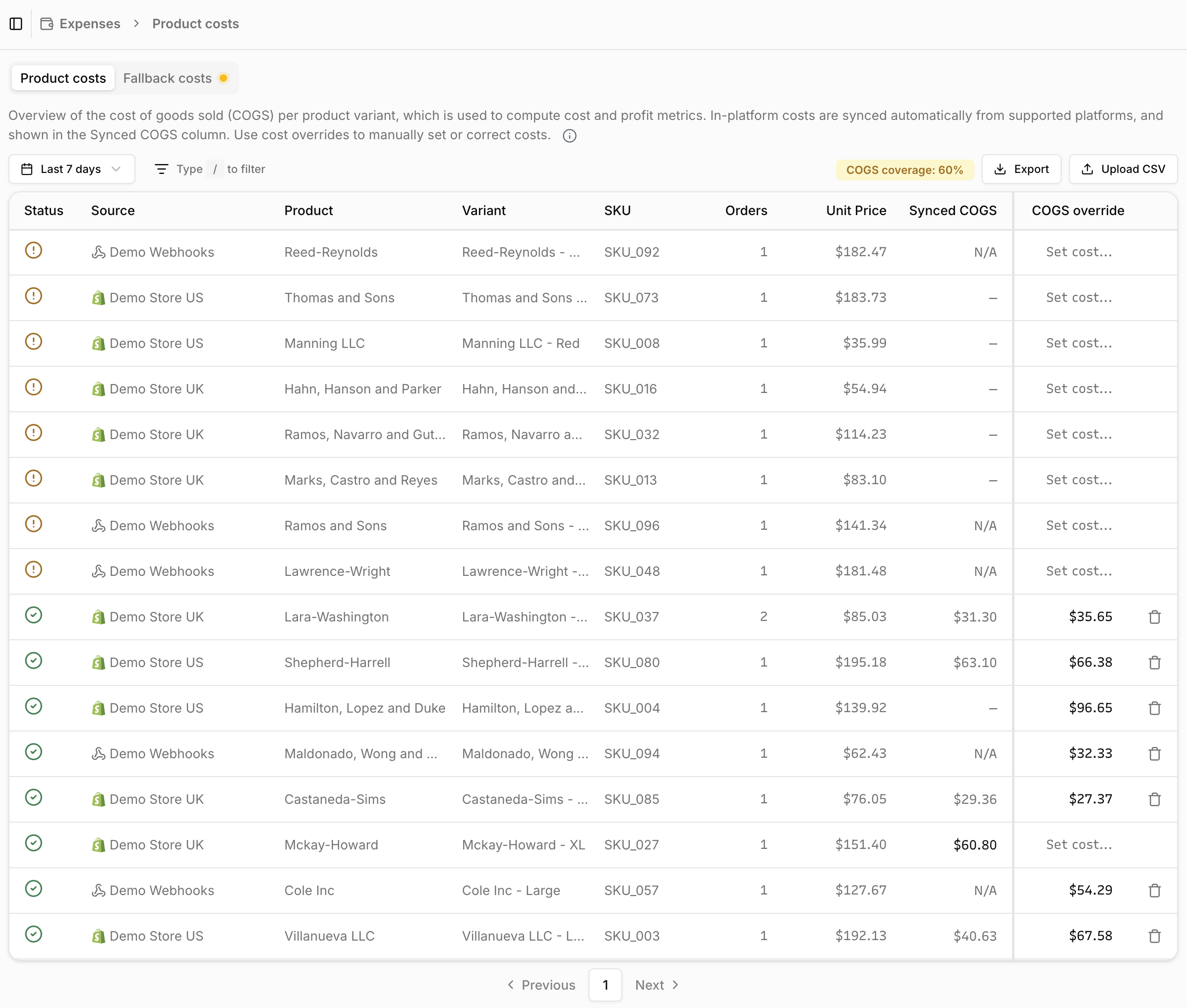 Costs & Expenses - Converge Documentation