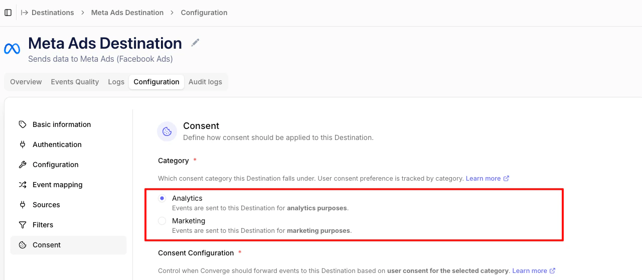 Consent categories