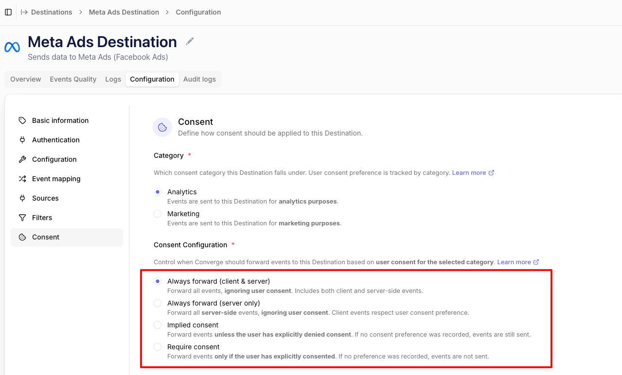 Consent modes