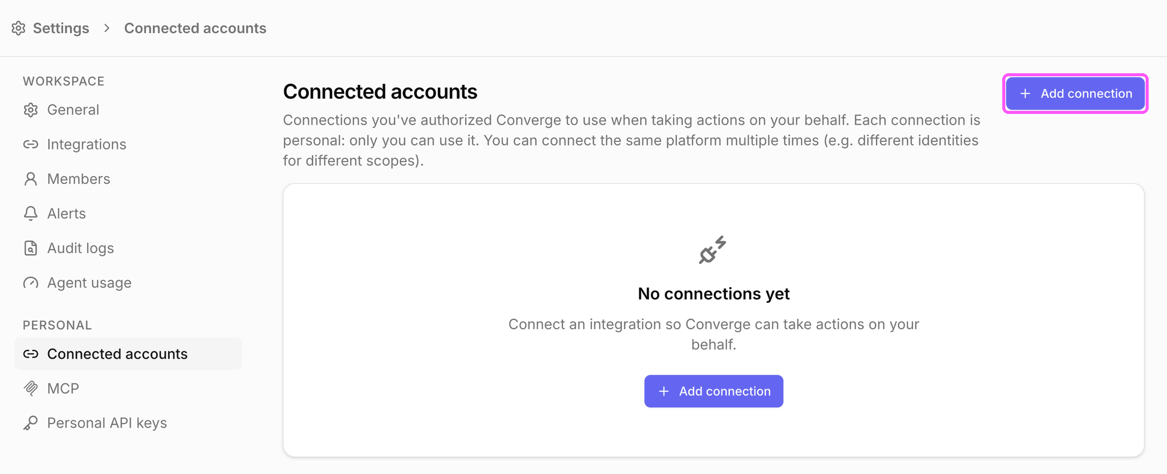 Add connection on the Connected accounts page