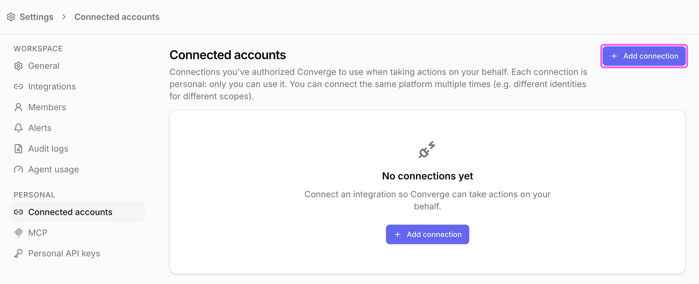 Add connection on the Connected accounts page