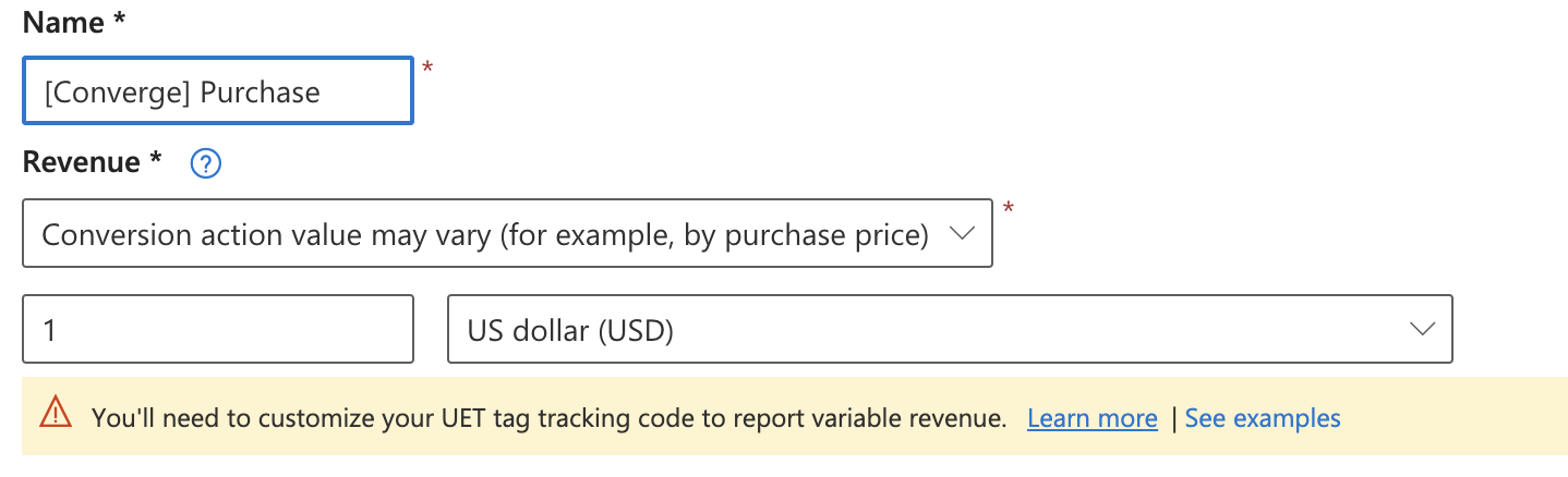 bing set up conversion action