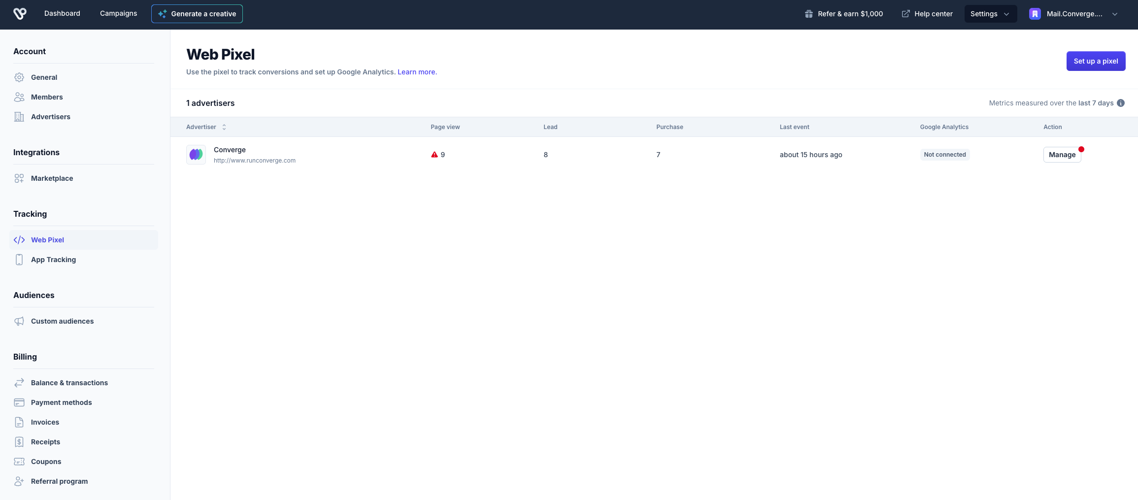 Vibe Web Pixel Dashboard
