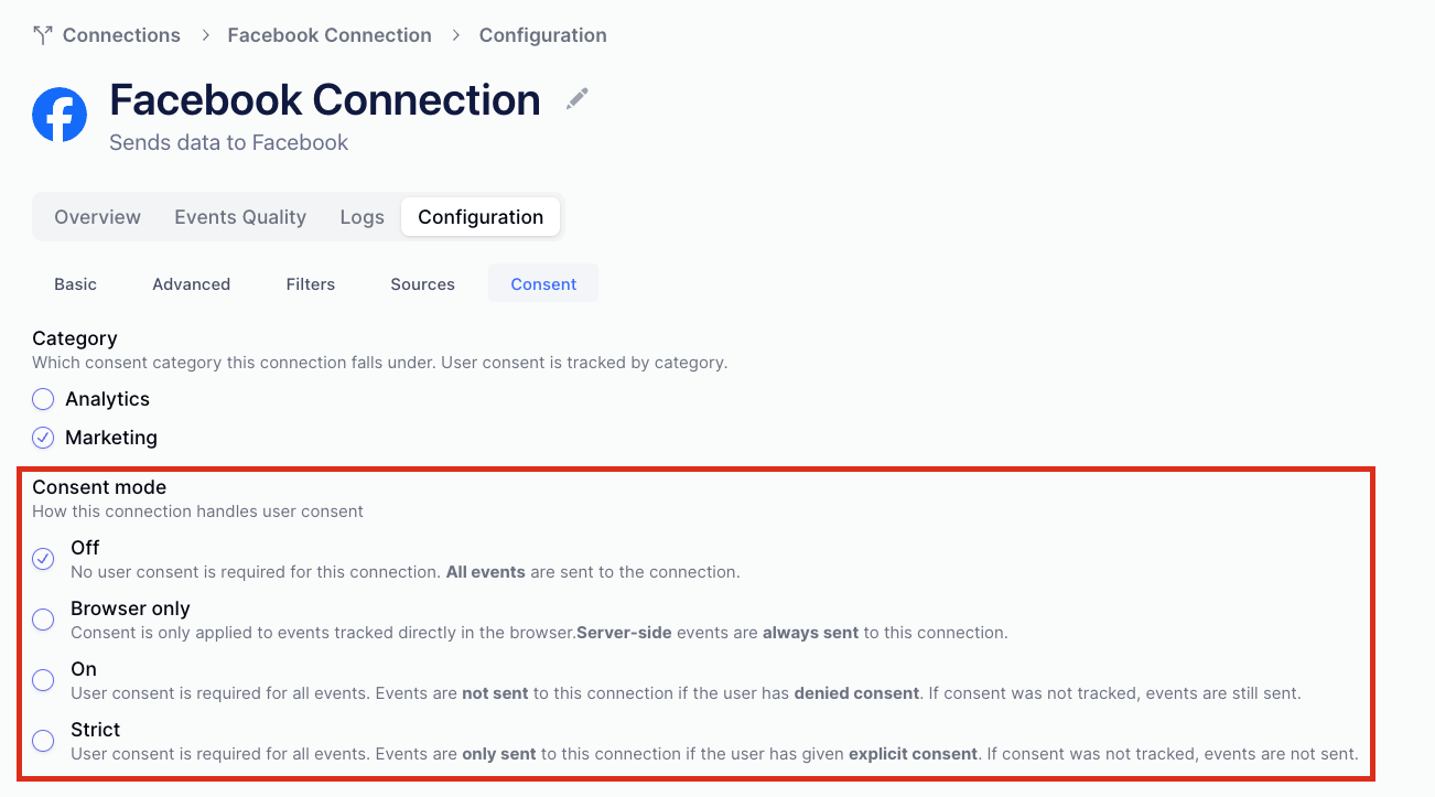 Consent modes